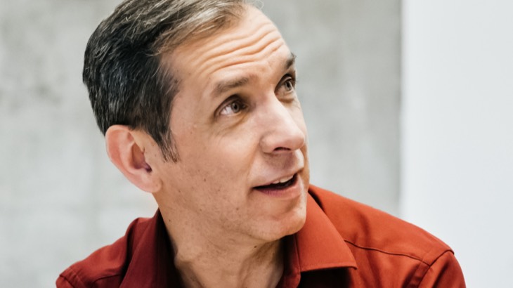 man in red shirt