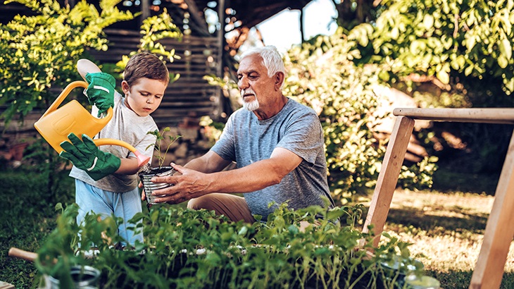 Grandad and Grandson gardening