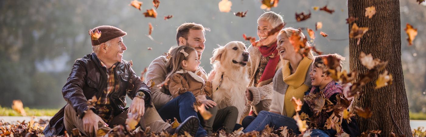 Multigenerational family in the park in autumn