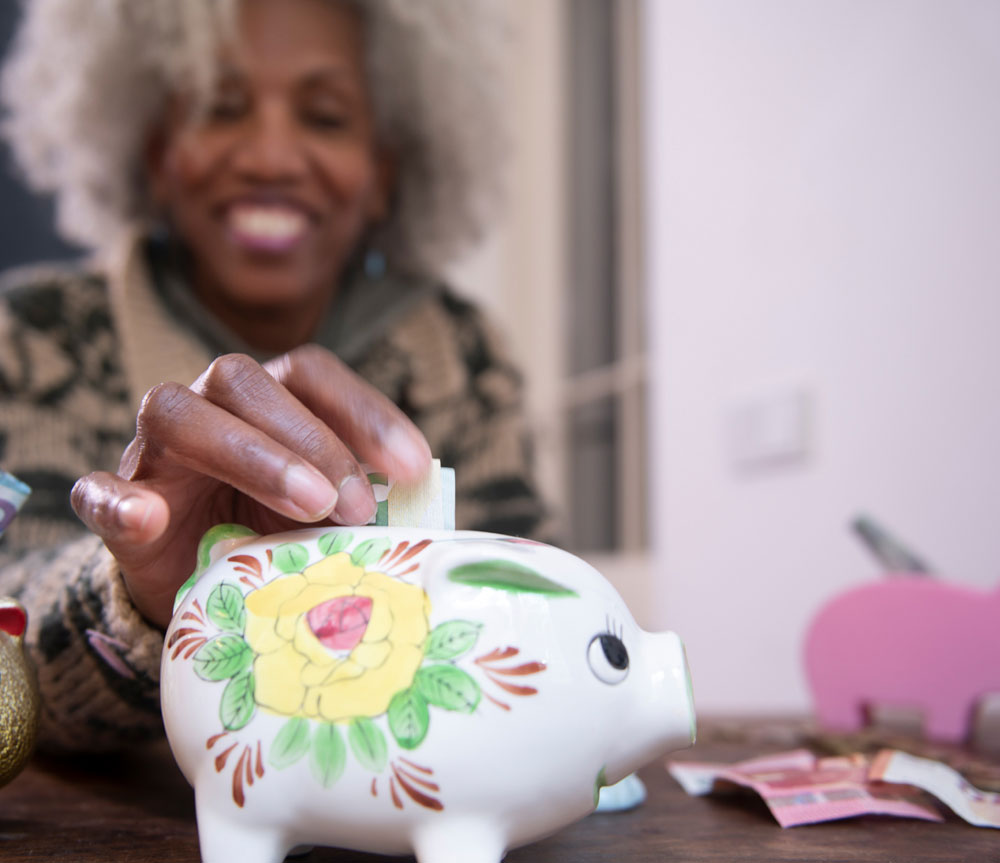 Woman with piggy bank